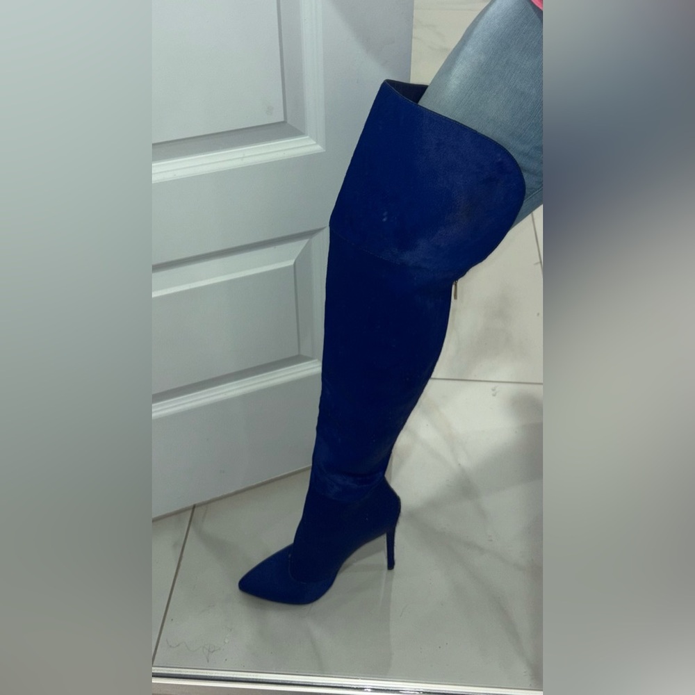 JENNIFER LEE  Royal Blue Over-the-Knee Boots CALFSKIN - Picture 7 of 8